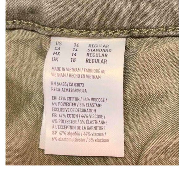 American Eagle Olive Twill Super Stretch Jeans, Distressed, Ladies Size 14 Reg. - Picture 4 of 5